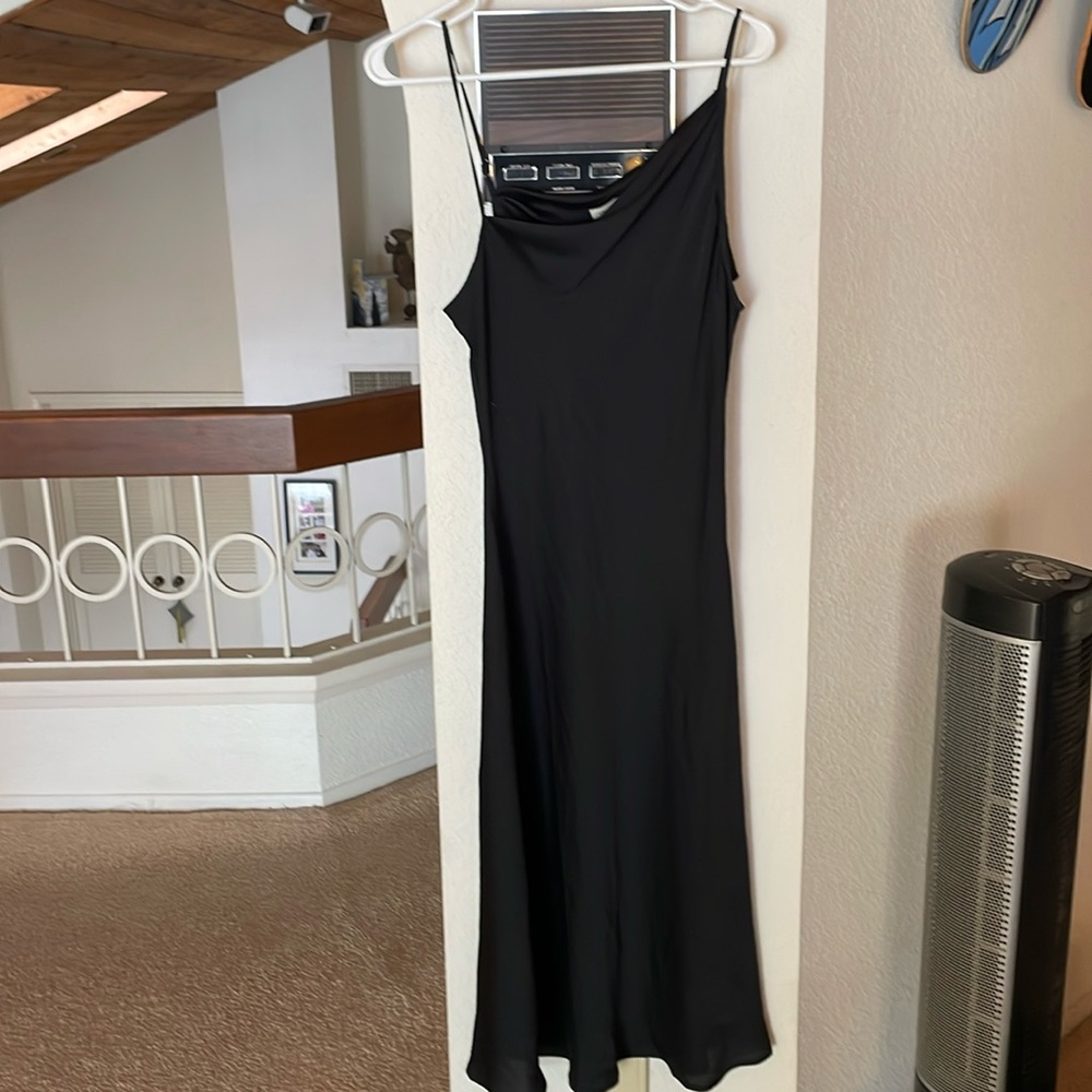Brand New Sexy Deliberately Uneven Drapped Spaghetti strap Black Dress